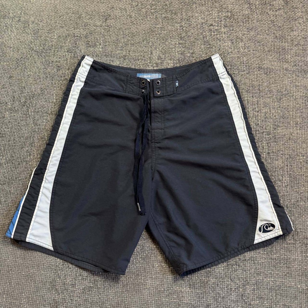 Quiksilver Silver Edition Board Shorts Mens 32 Black Grey Y2K Surf Trunks